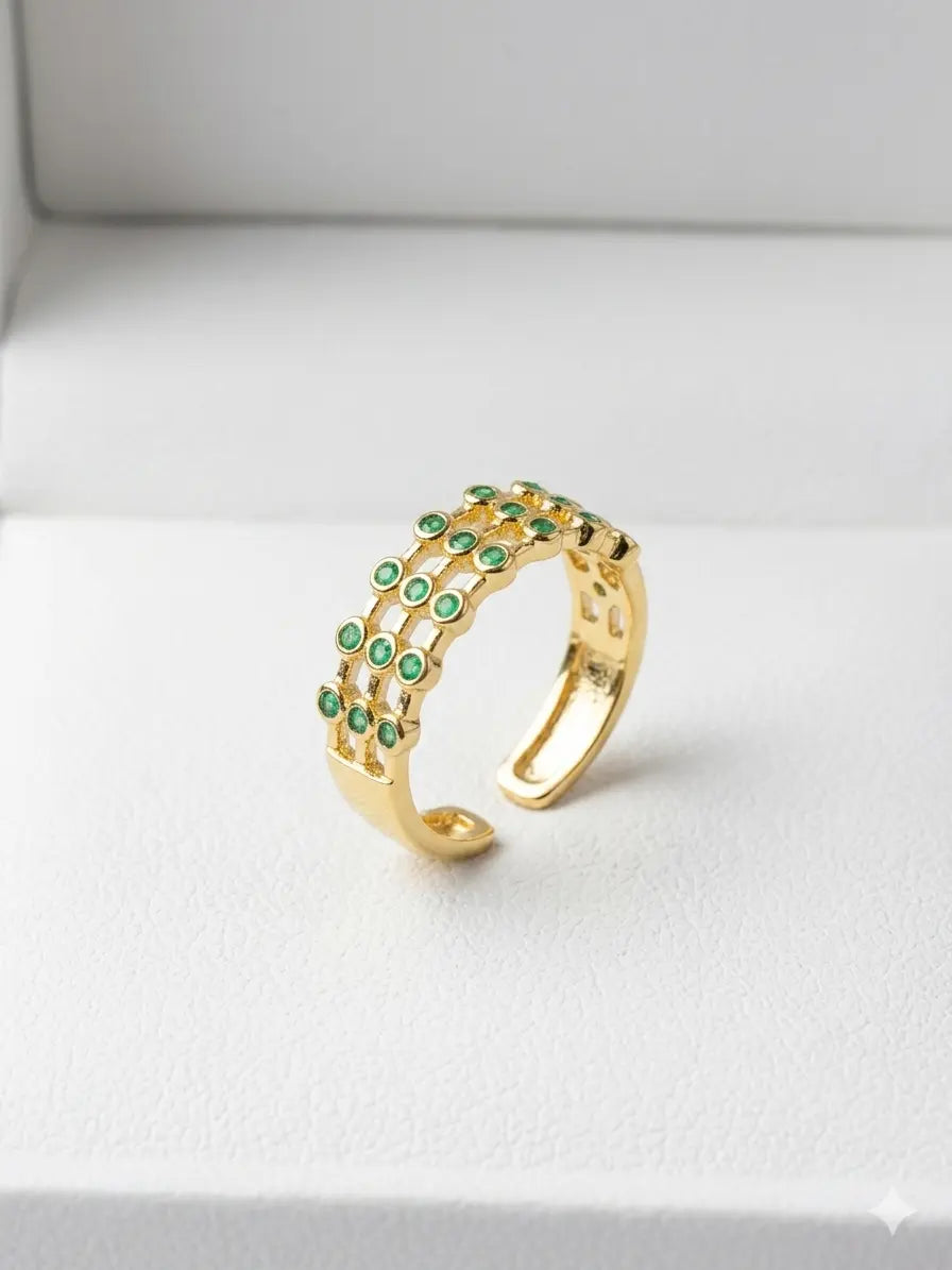 Anti Tarnish, Adjustable Green Stone Ring