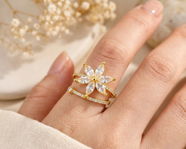 Minimal Floral Statement Ring | Adjustable | Anti Tarnish