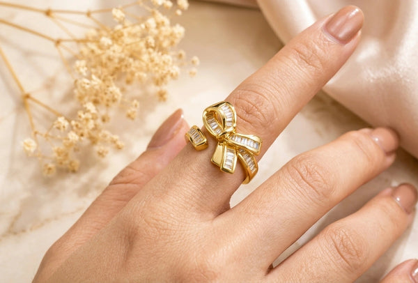 Korean Ribbon Crystal Ring | Adjustable| Anti Tarnish