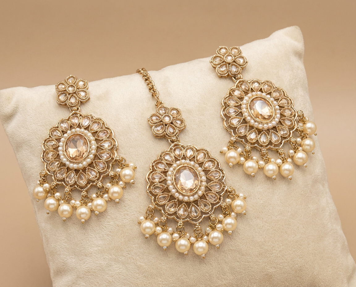 Reverse AD Champagne Jhumka Set