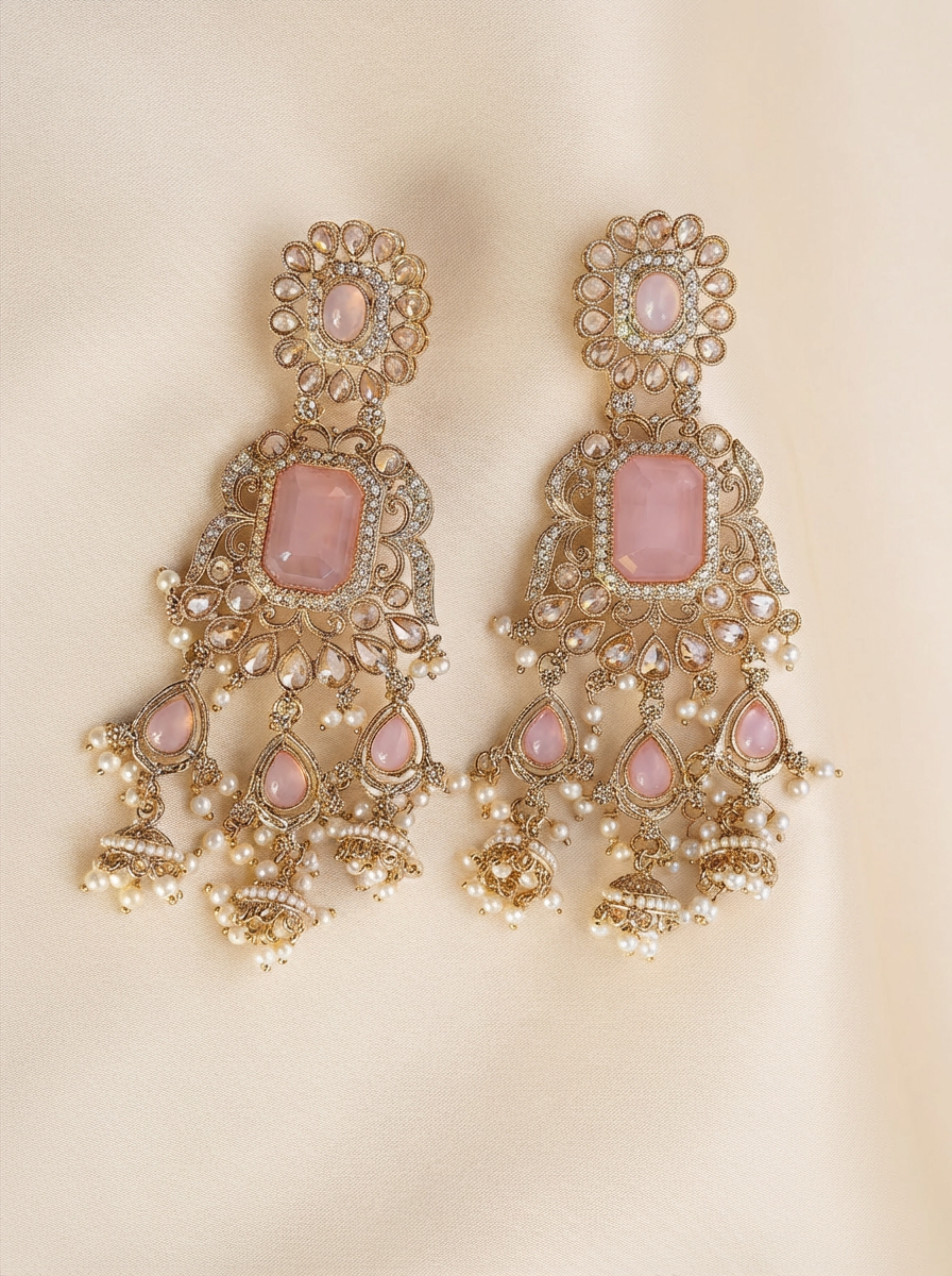 Reverse AD Blush Pink Chandbali Jhumka