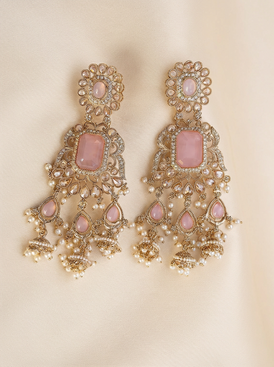 Reverse AD Blush Pink Chandbali Jhumka