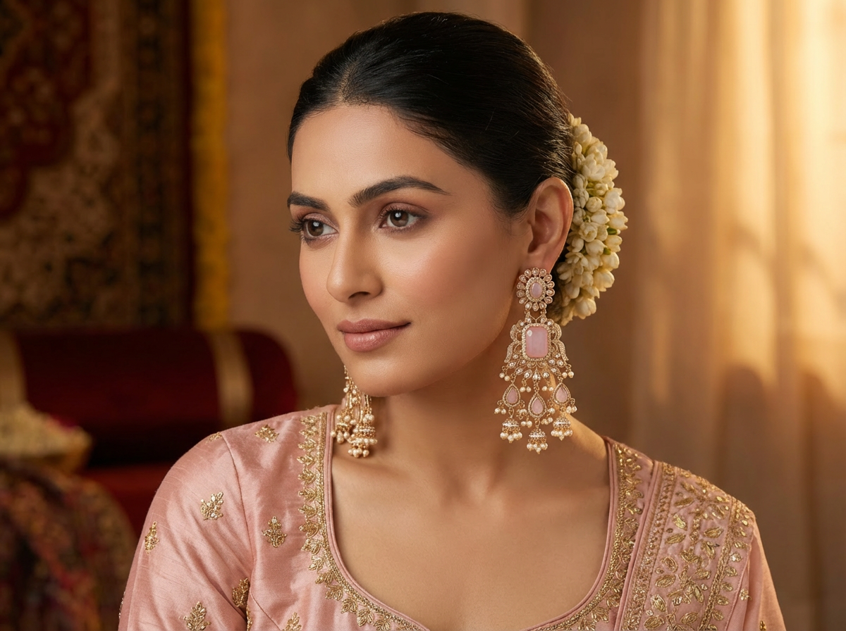 Reverse AD Blush Pink Chandbali Jhumka