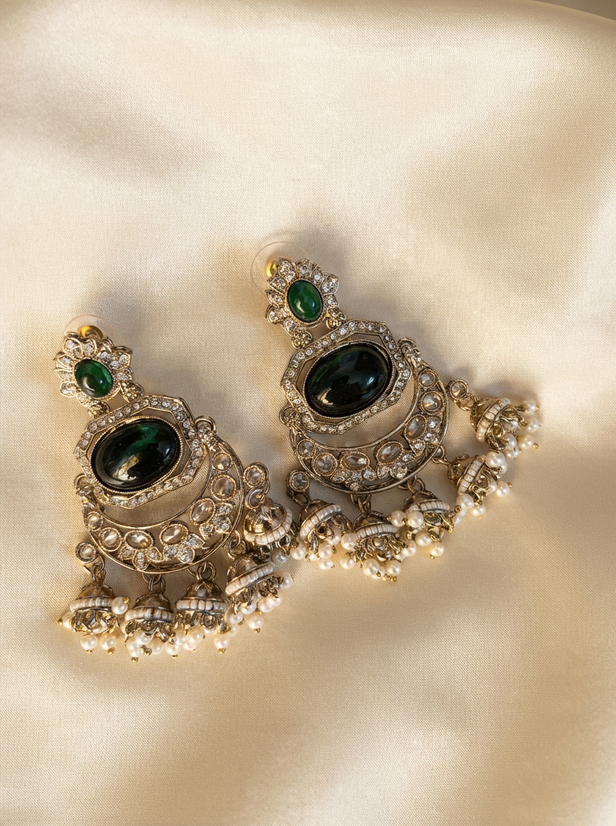 Reverse AD Emerald Chandbali with Jhumki