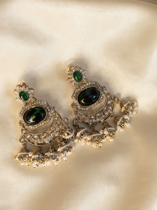 Reverse AD Emerald Chandbali with Jhumki