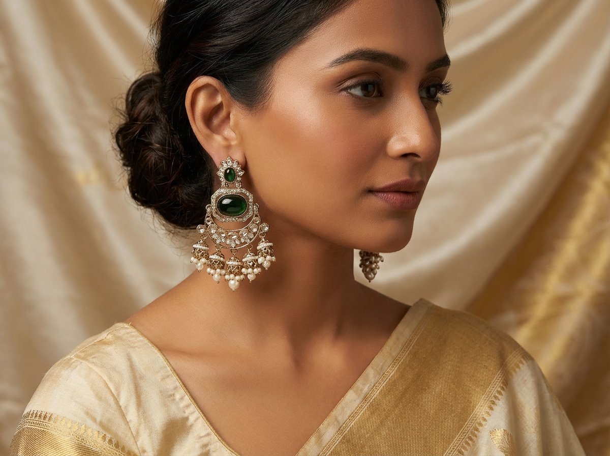 Reverse AD Emerald Chandbali with Jhumki