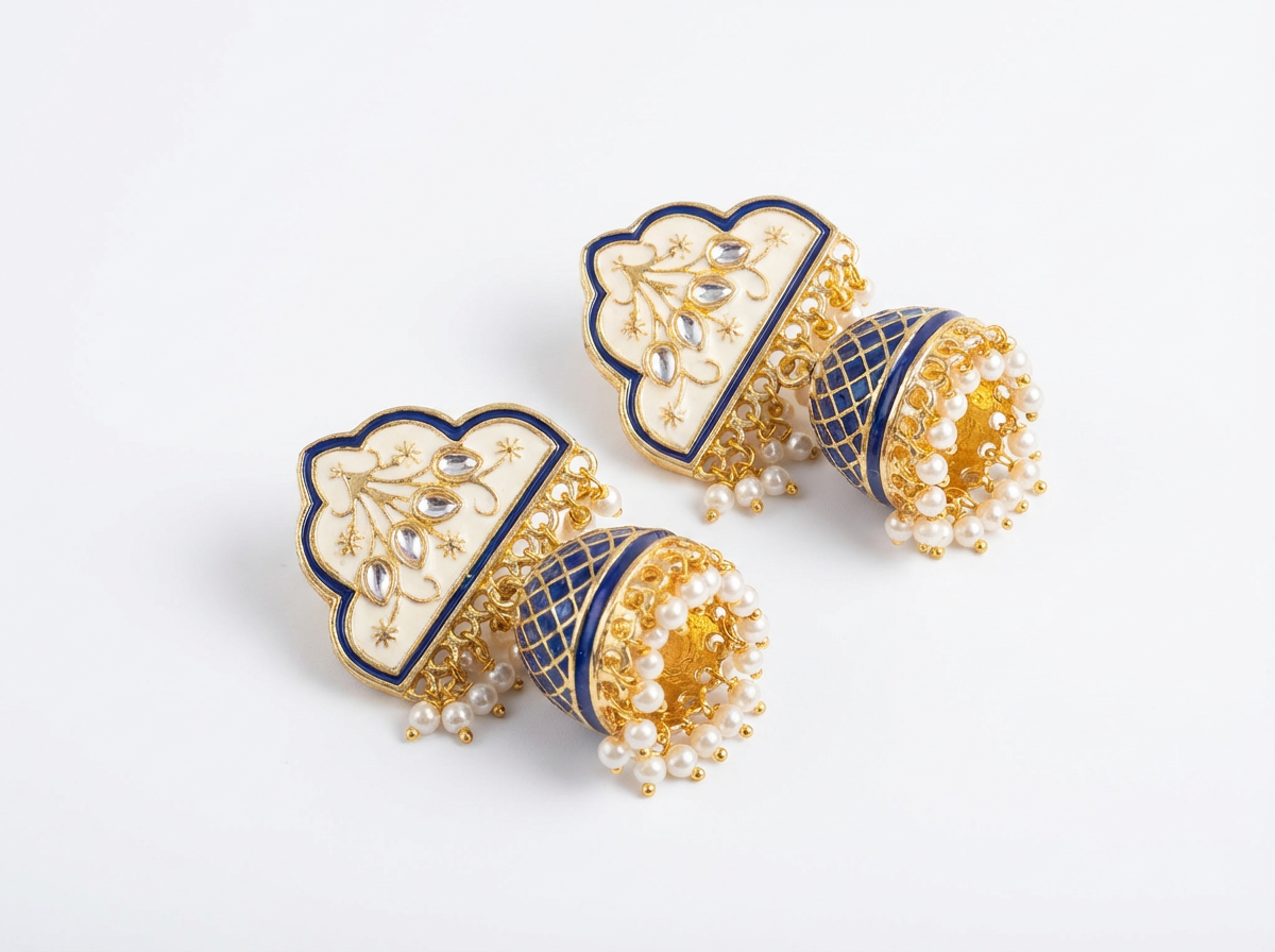Blue Meenakari Jhumka