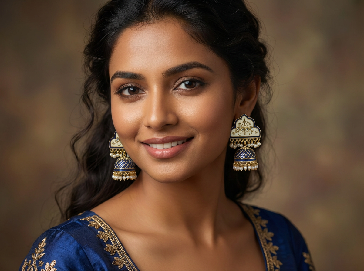 Blue Meenakari Jhumka