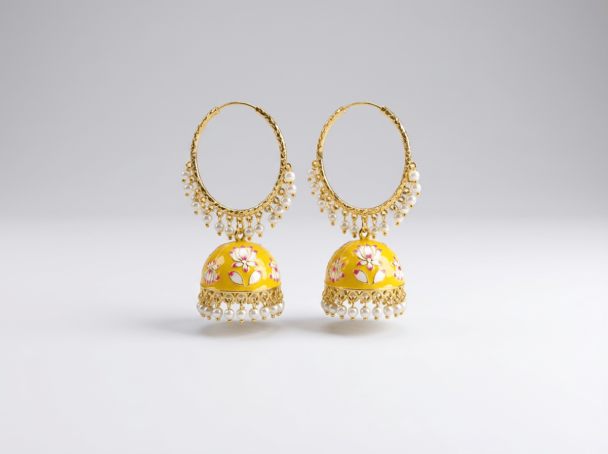 Gold plated Yellow Meenakari Jhumka