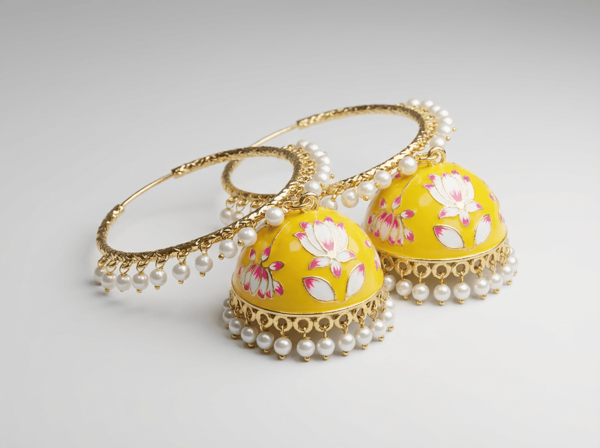 Gold plated Yellow Meenakari Jhumka