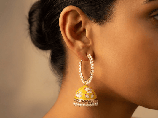 Gold plated Yellow Meenakari Jhumka